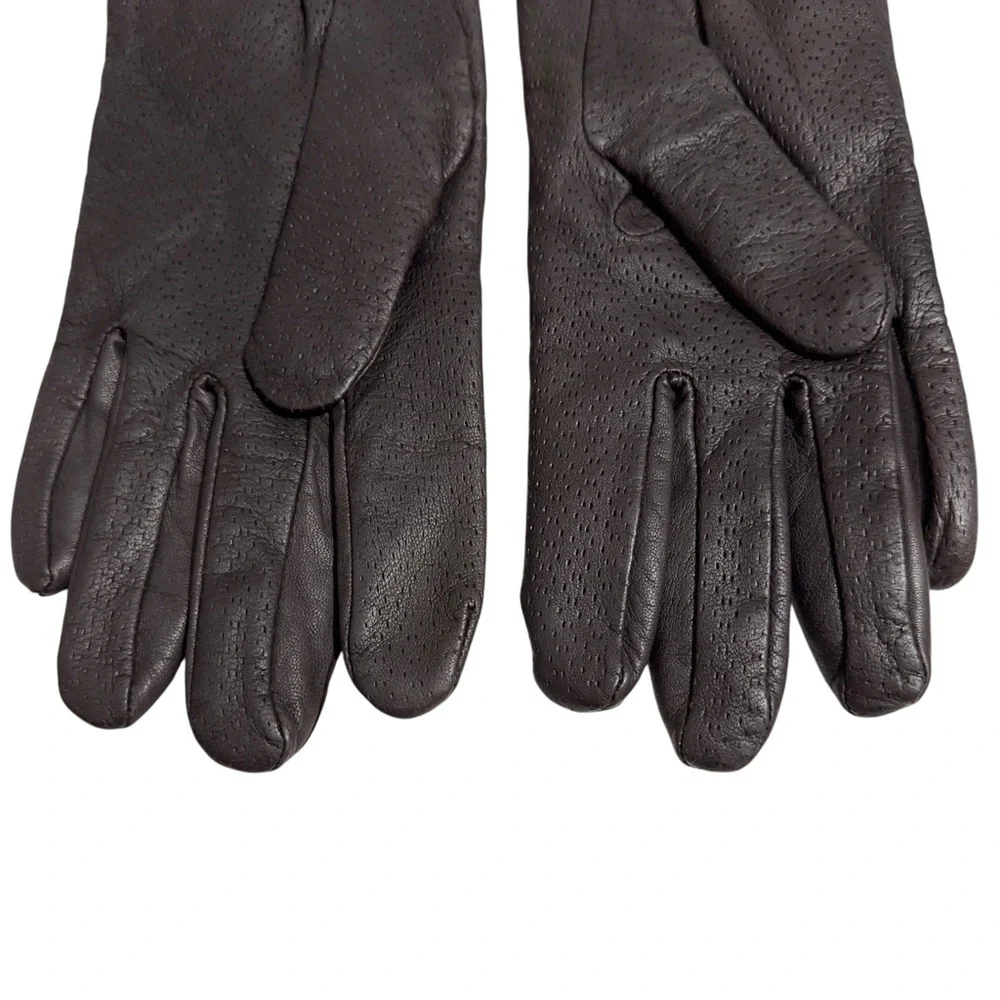 Grandoe Vintage Perforated Brown Leather Gloves Fleece Lined Womens Size XL